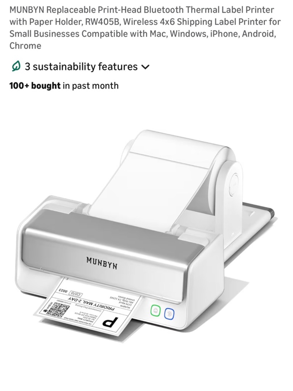 MUNBYN Thermal Label Printer in White and Silver
